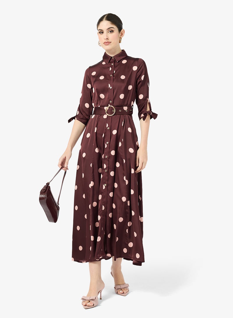 Style Cheat Belted Polka Dot Shirt Dress - Image 1